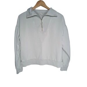 Daily Practice Anthropologie Womens Quarter Zip Sweatshirt Grey Ring Pull S